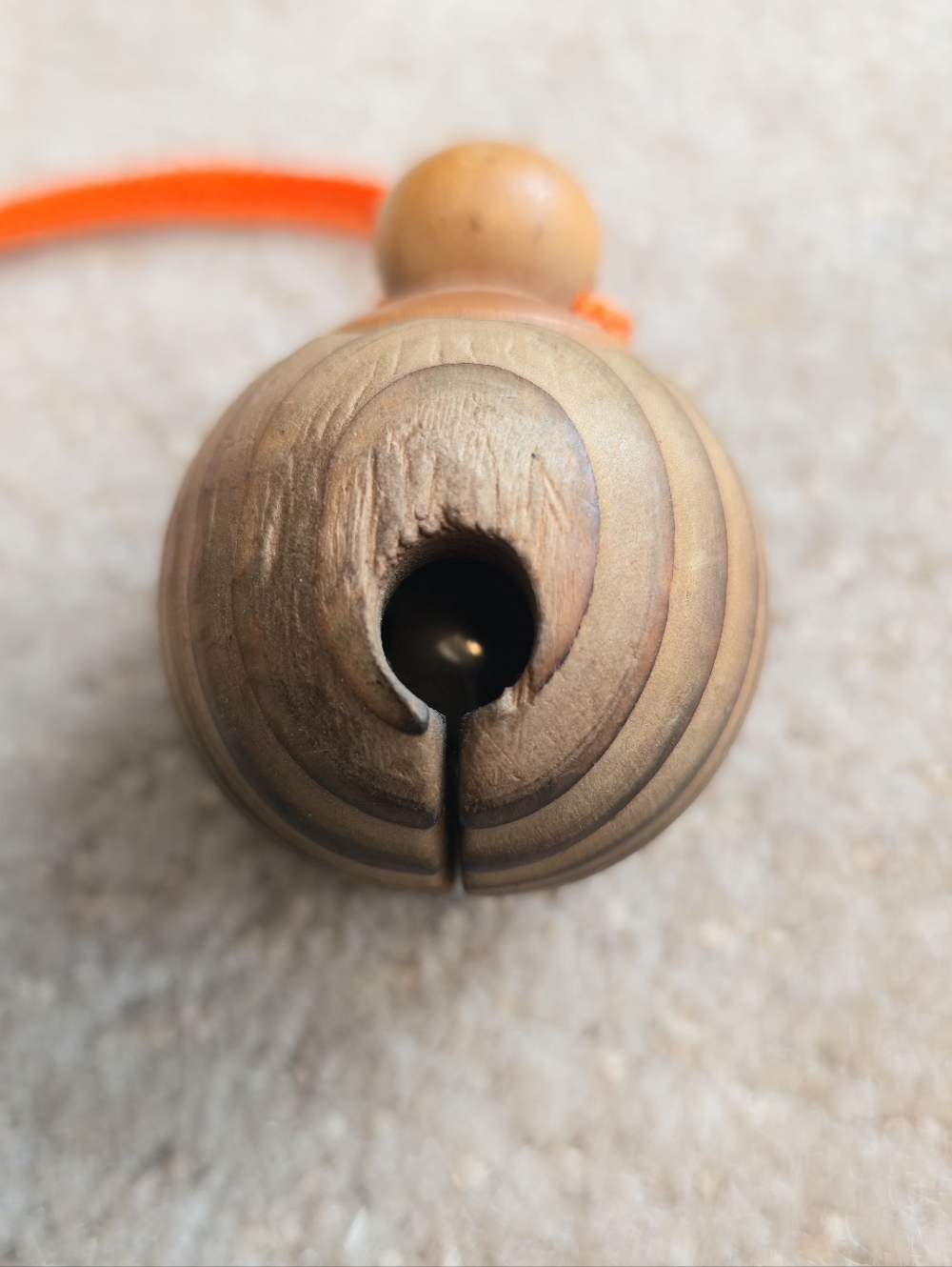 Japanese Wooden Kokeshi Bell: Vintage handmade "Suzu"